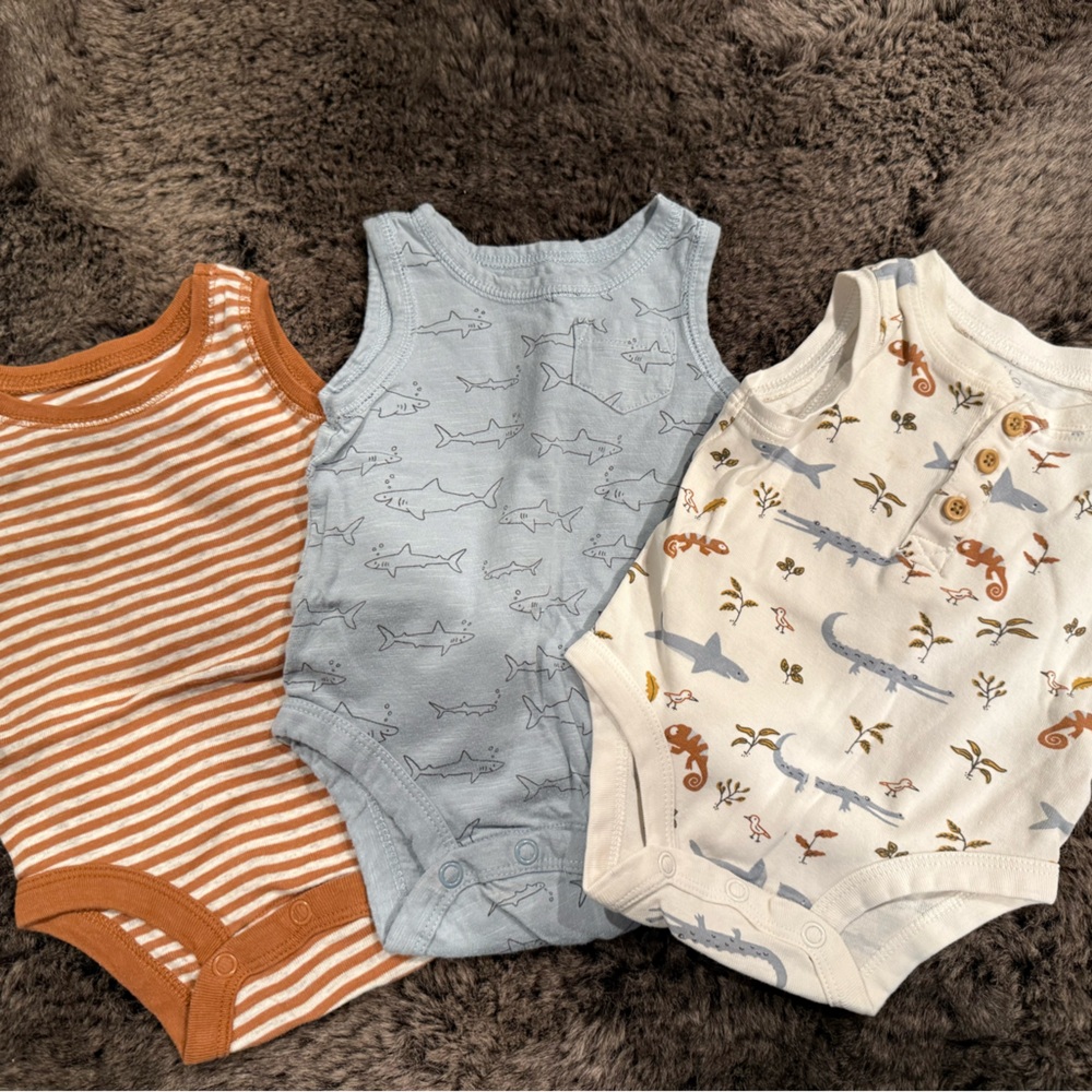 Little planet Baby Bodysuit Set - Rust Stripe, Light Blue Shark, Cream Sea Life